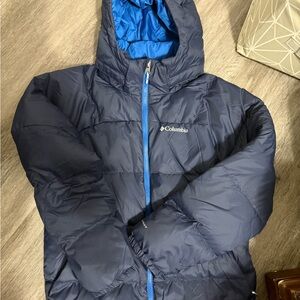 Columbia Kids Navy Puffer Jacket with Bright Blue Lining